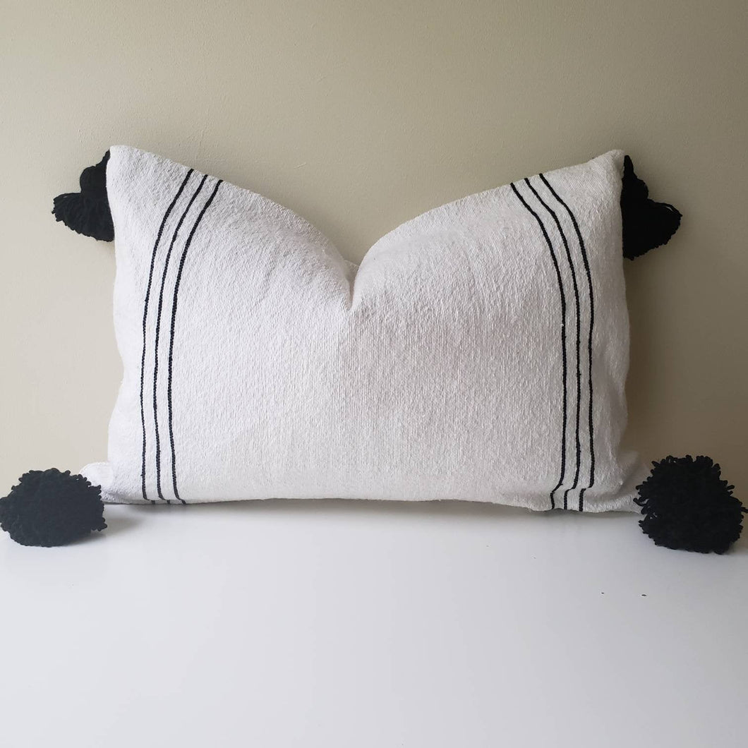 Moroccan Pompom Pillow~Pom pom pillow~ boho pillow~ striped pillow~ Cotton Pillow~Sabra Pillow